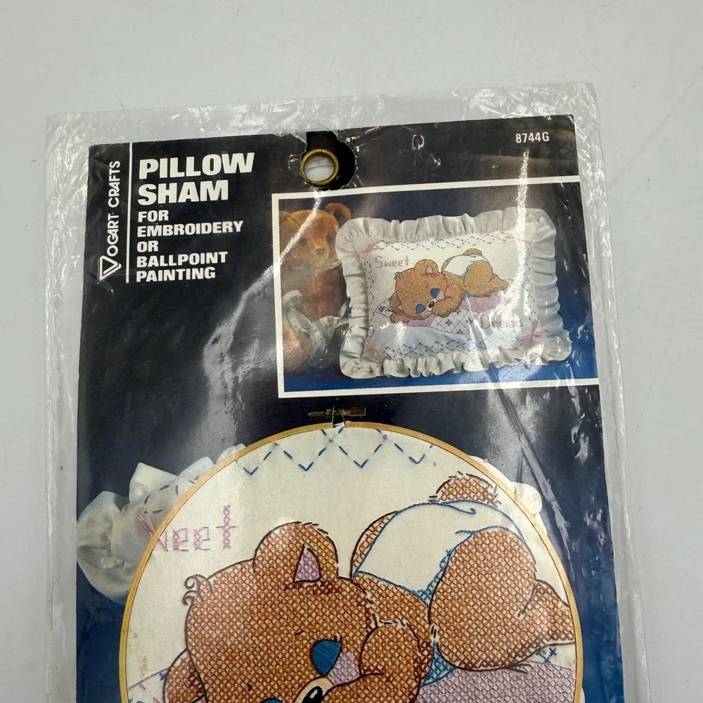 Vogart Crafts Vintage Baby Bear Stamped Pillow Sham Embroidery Kit 8744G NEW